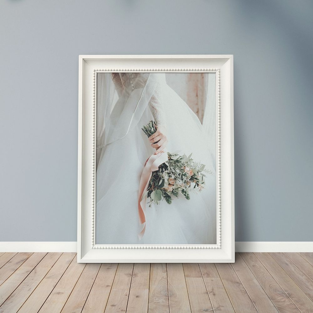 Editable picture frame mockup, leaning on a wall design