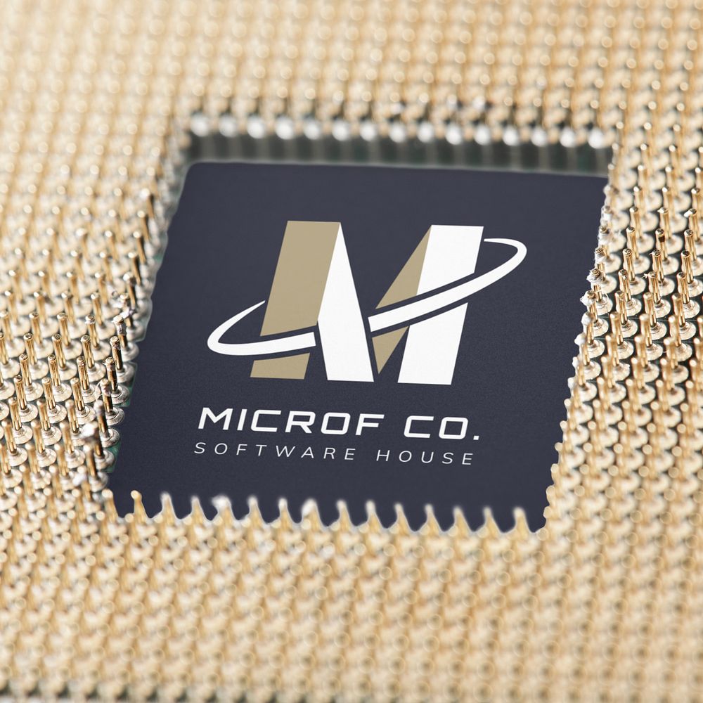 Computer microchip mockup, editable branding design