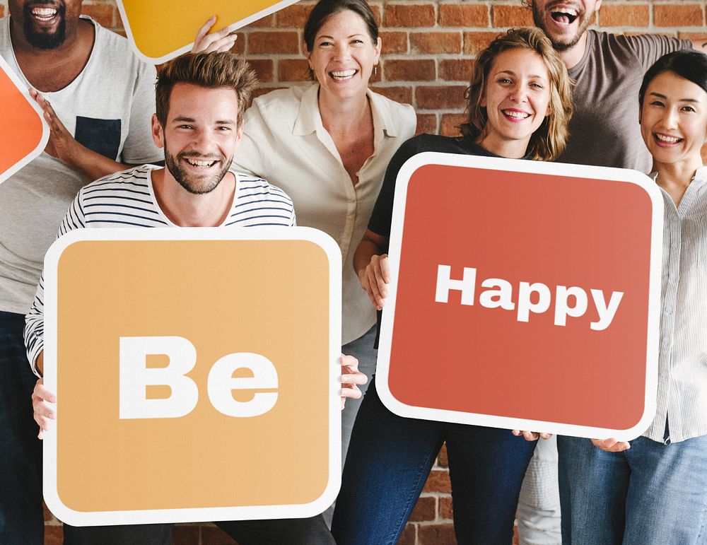 Diverse people holding signs  editable mockup