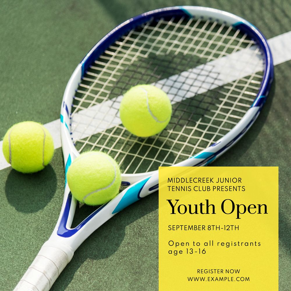 Youth open tennis Instagram post template