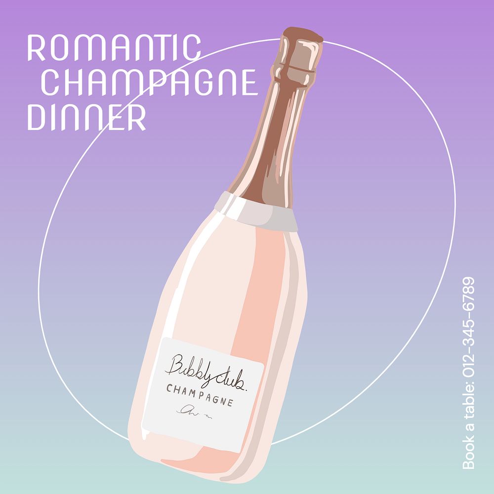 Romantic champagne dinner Instagram post template