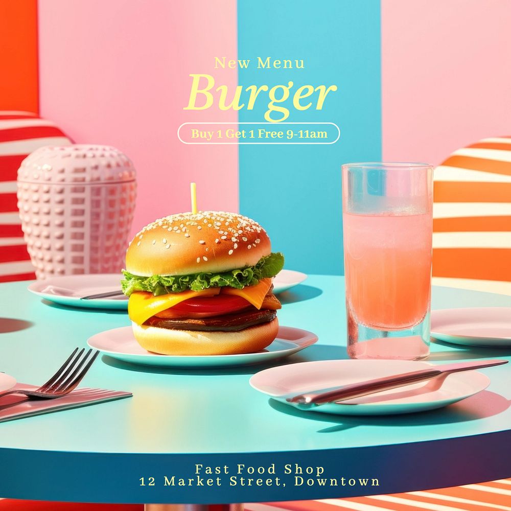 New menu, burger Instagram post template