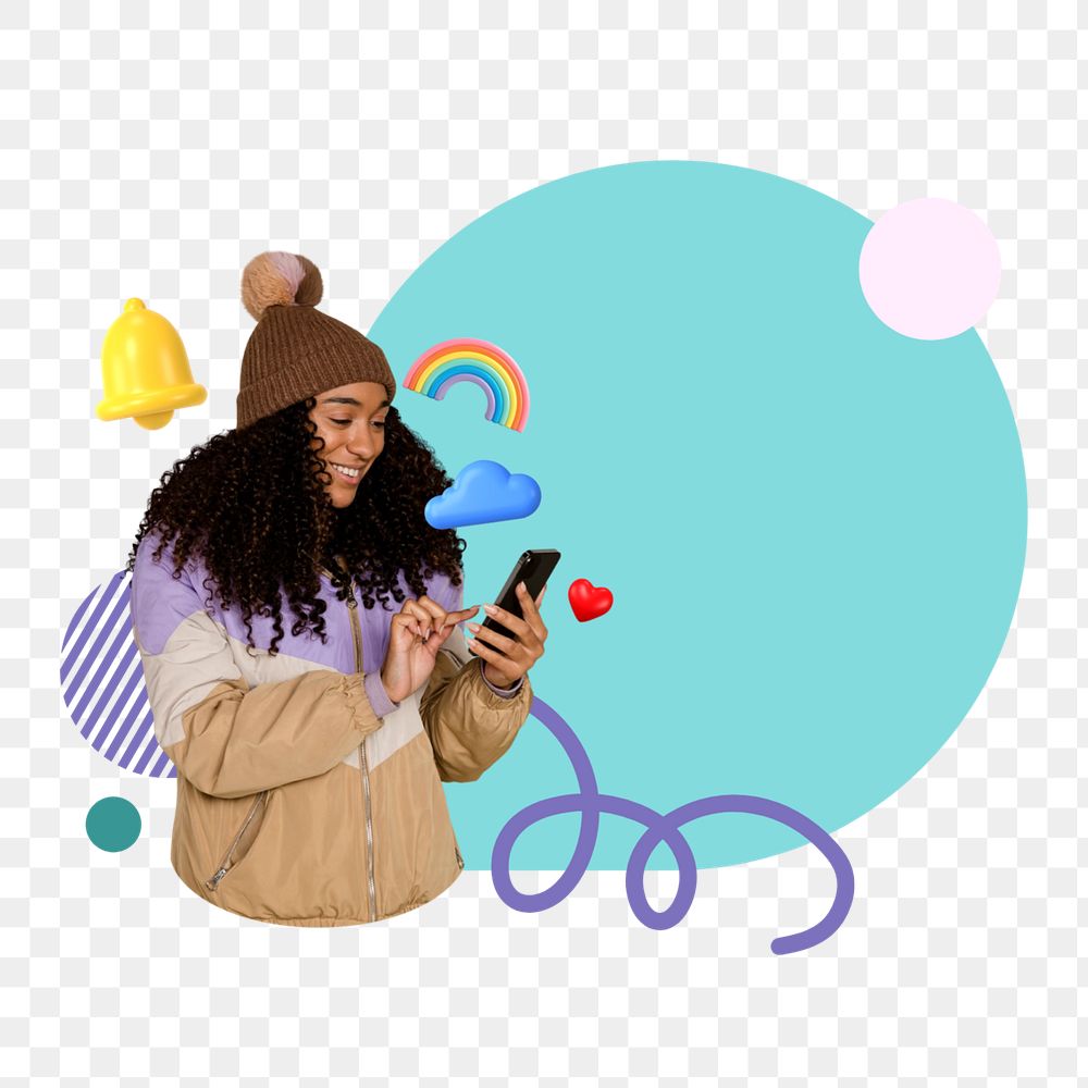 Png woman using social media sticker, editable design. BANGKOK, THAILAND, 12 JANUARY 2023