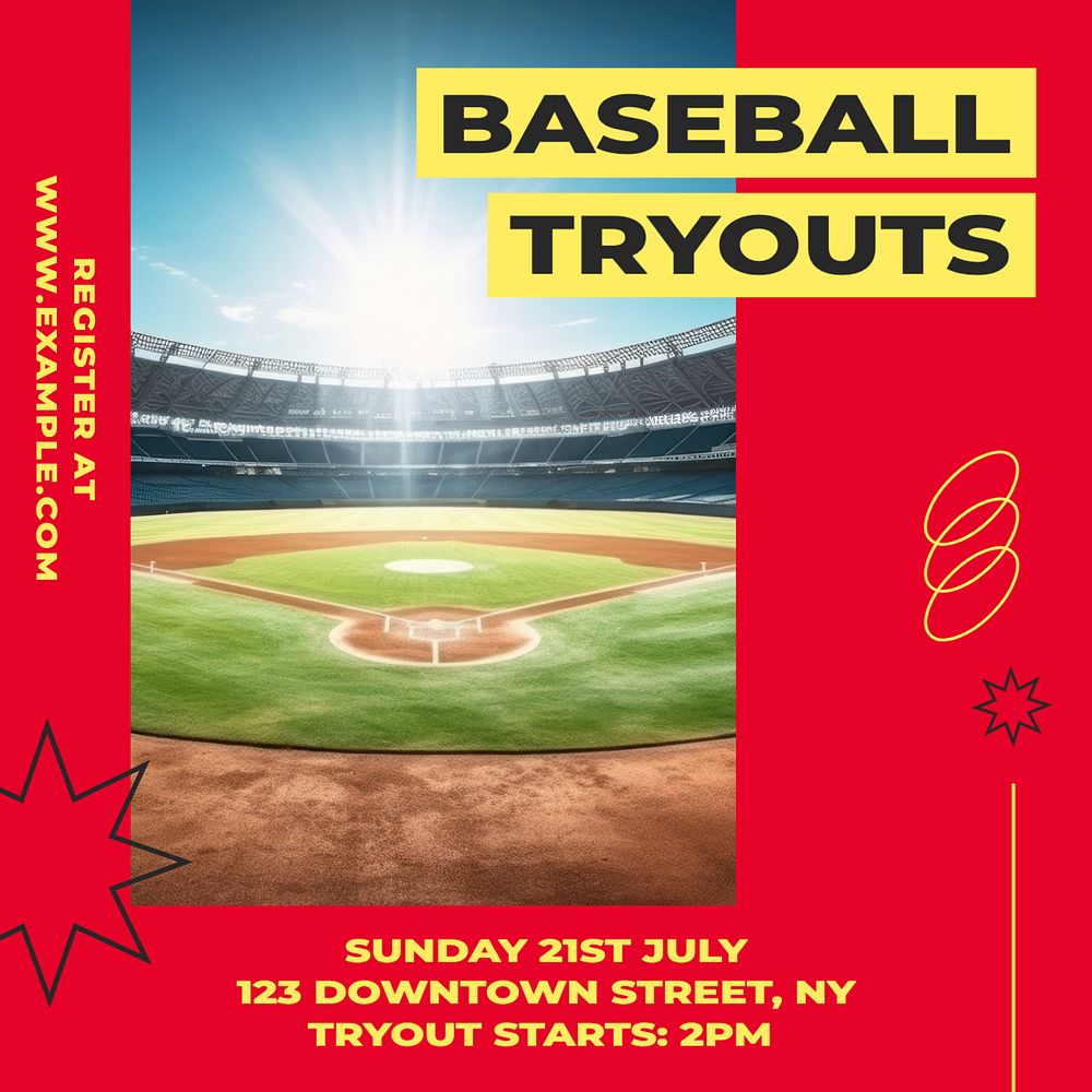 Baseball tryouts Instagram post template, editable design