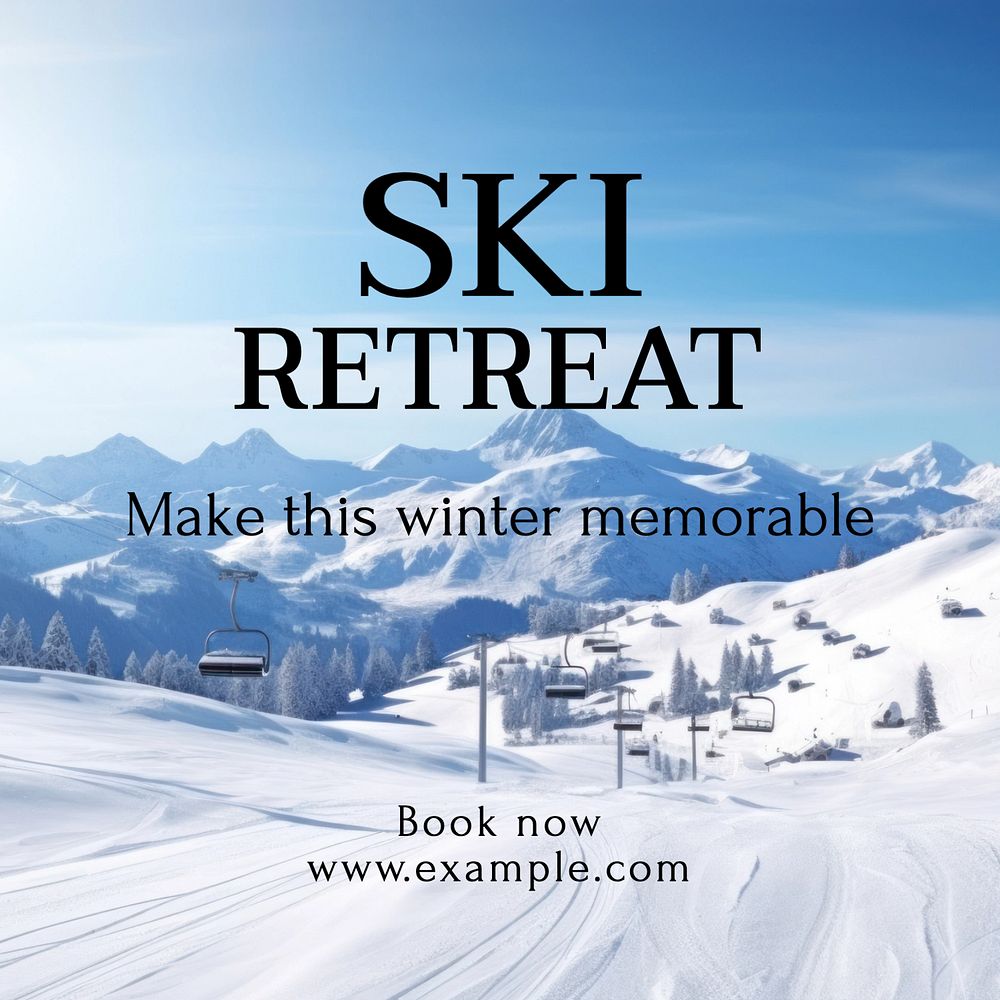 Ski retreat Instagram post template, editable text