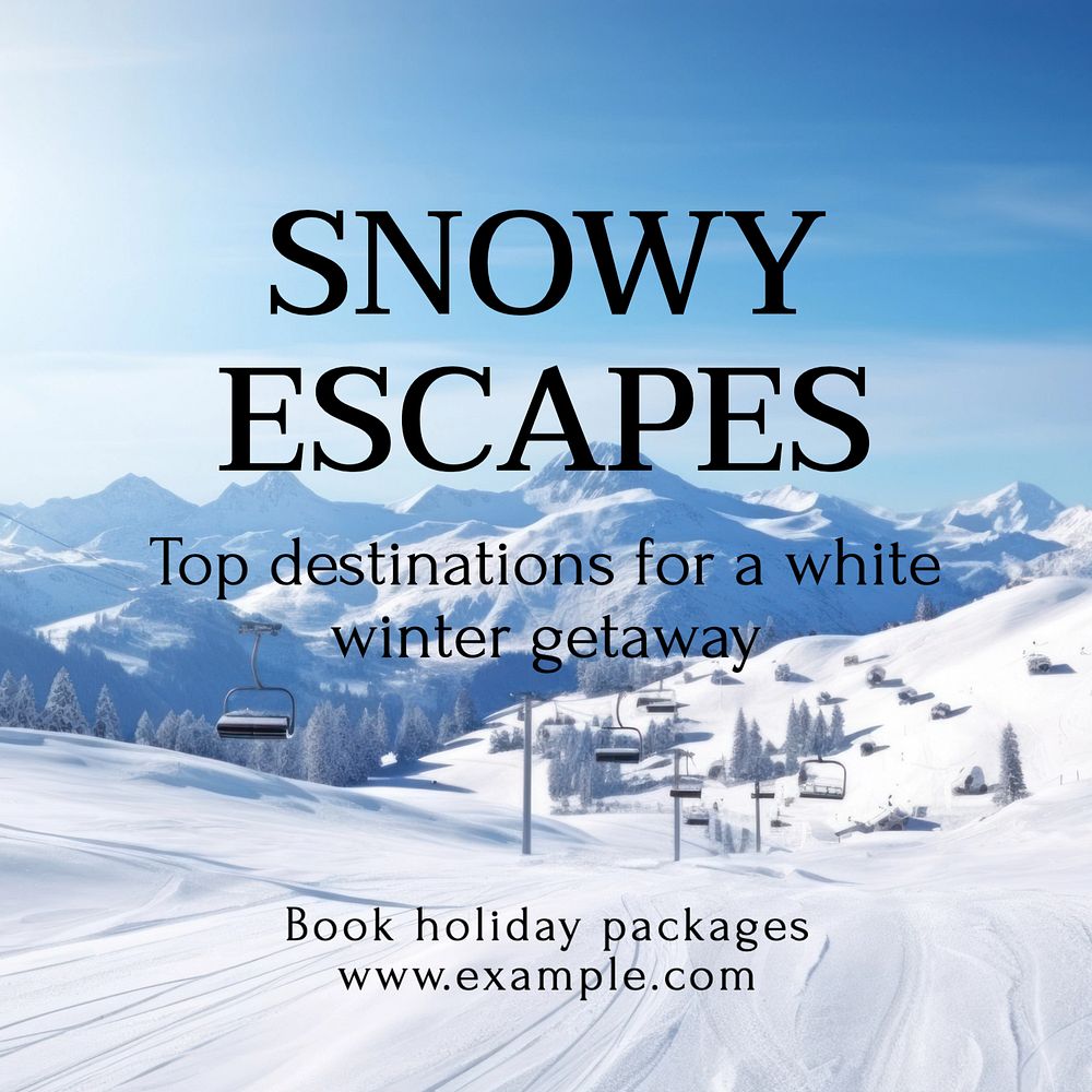 Snowy escapes Instagram post template, editable text