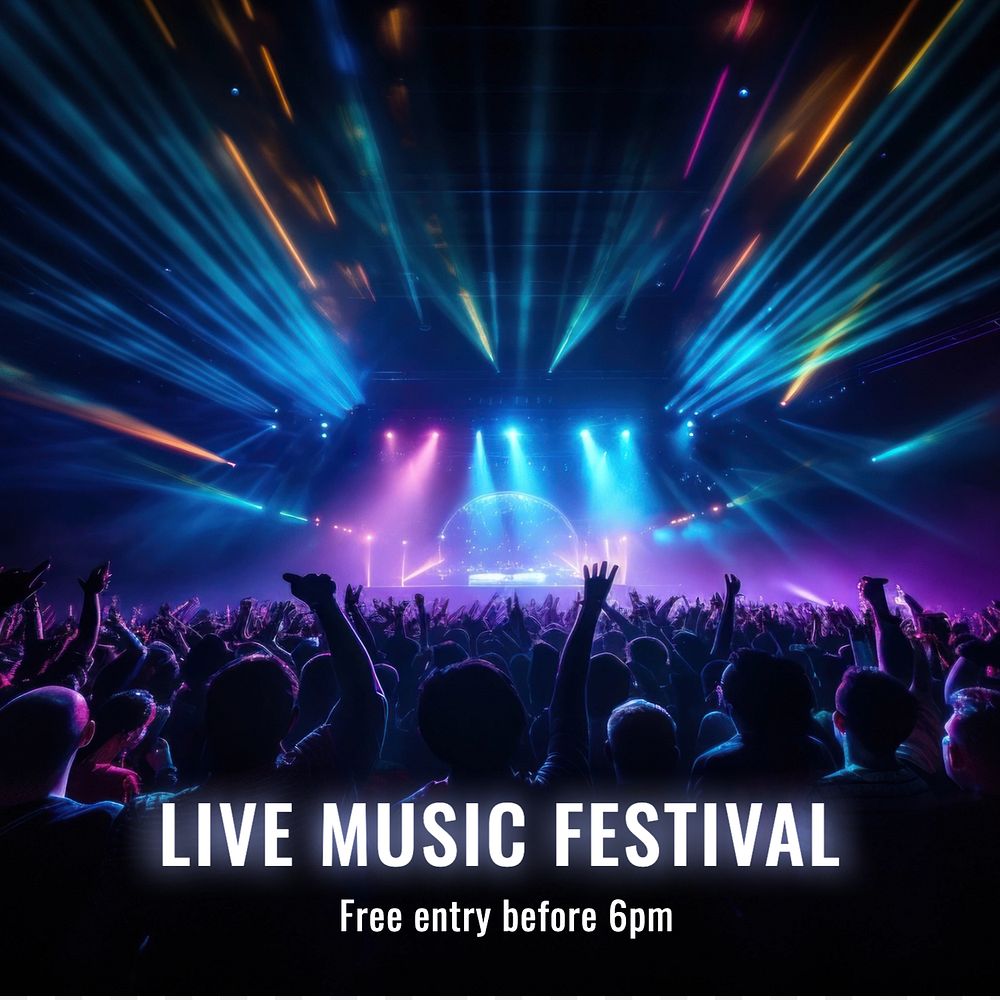 Live music festival  Instagram post template, editable text