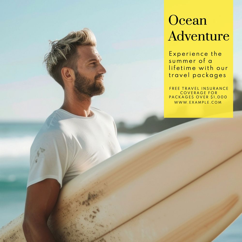 Ocean adventure Instagram post template, editable text