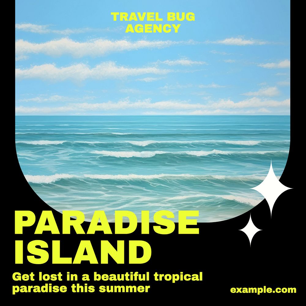 Paradise island  Instagram post template, editable text