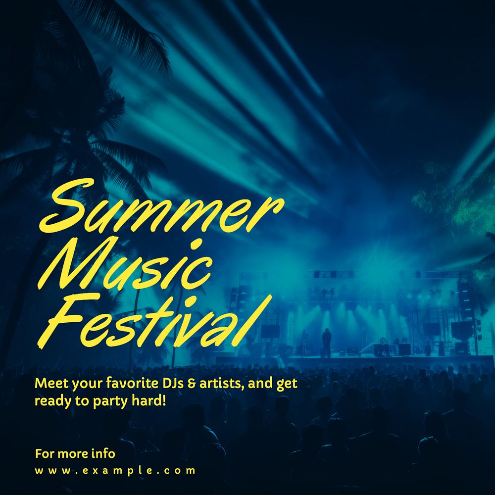 Summer music festival Instagram post template, editable text