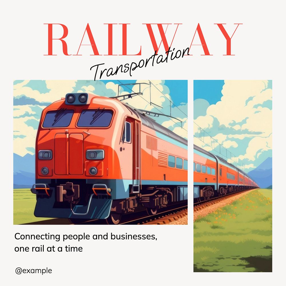 Railway transportation Instagram post template, editable text