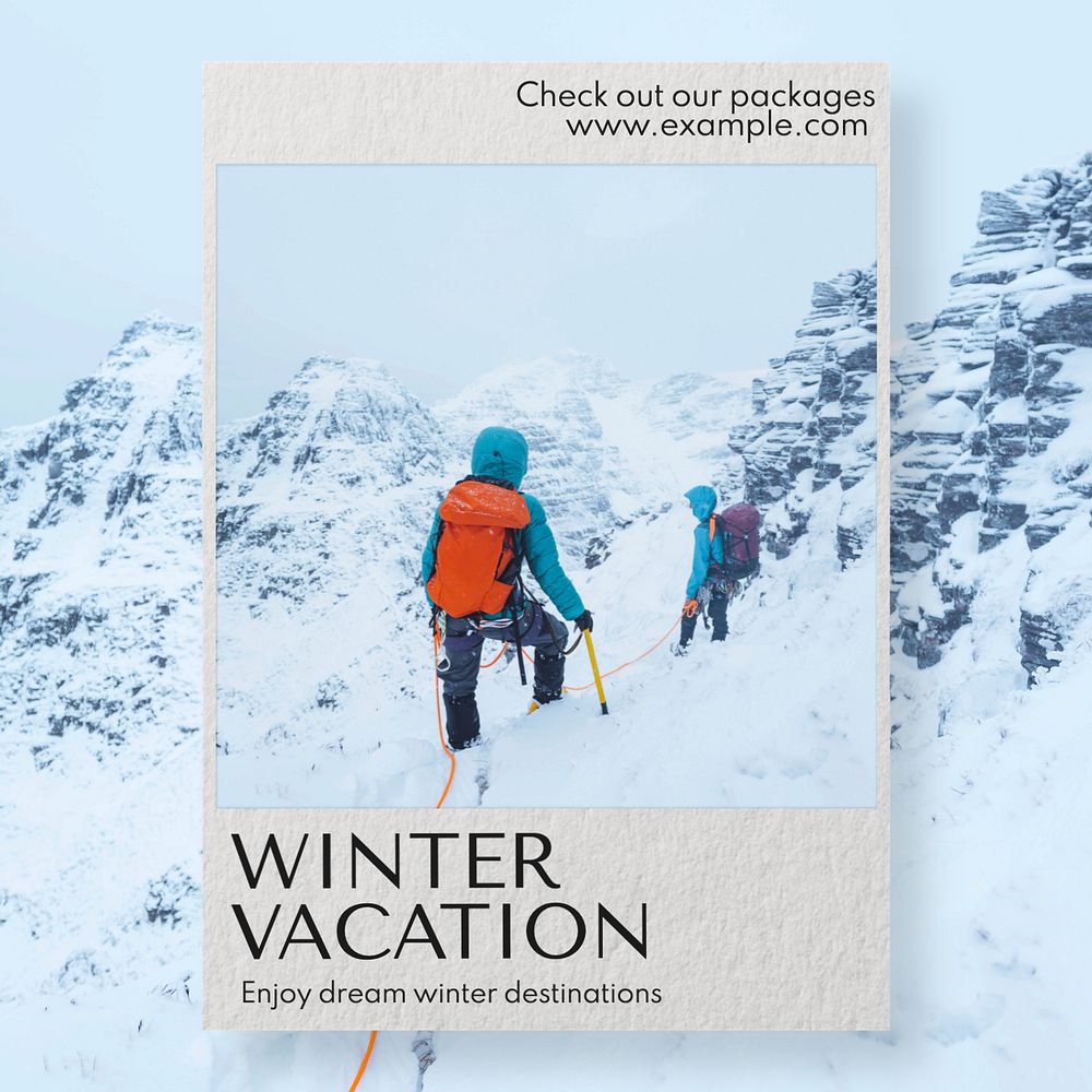 Winter vacation Instagram post template, editable text