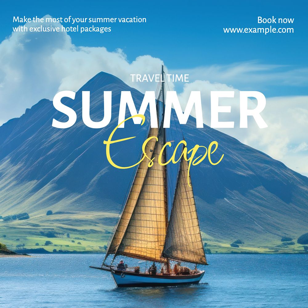 Summer escape Instagram post template, editable text