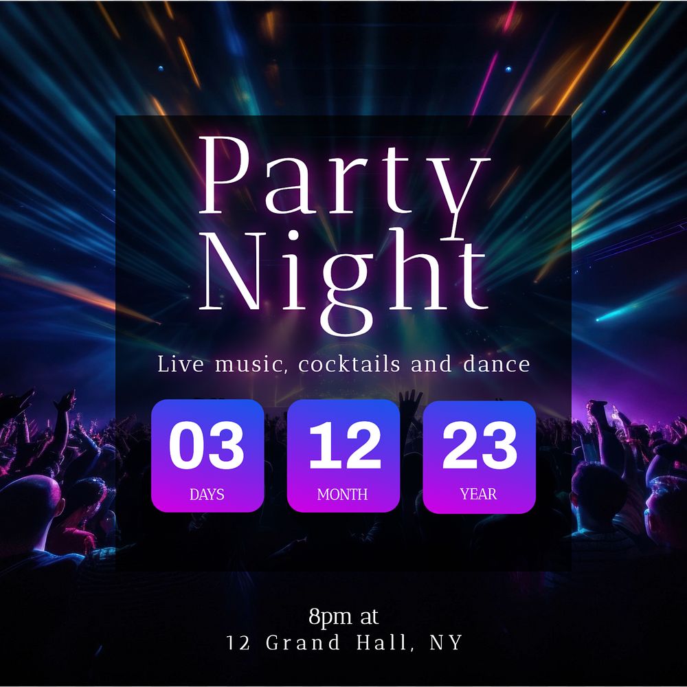 Party night Instagram post template, editable text