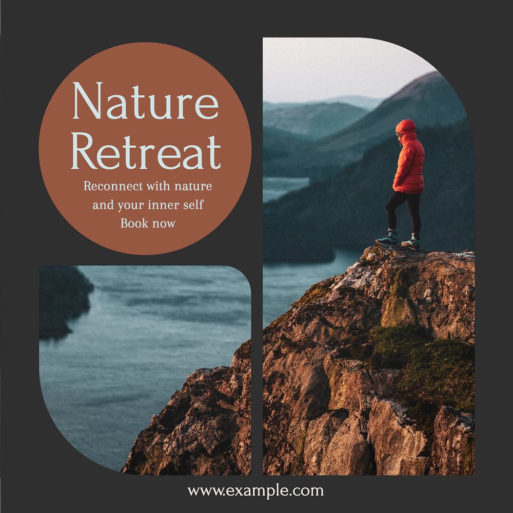 Nature retreat Instagram post template, editable text