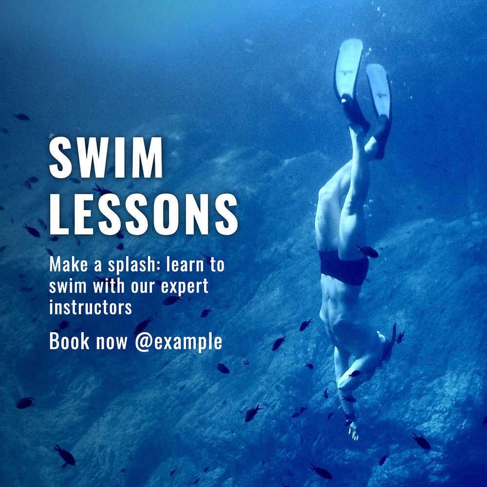 Swim lessons Instagram post template, editable text