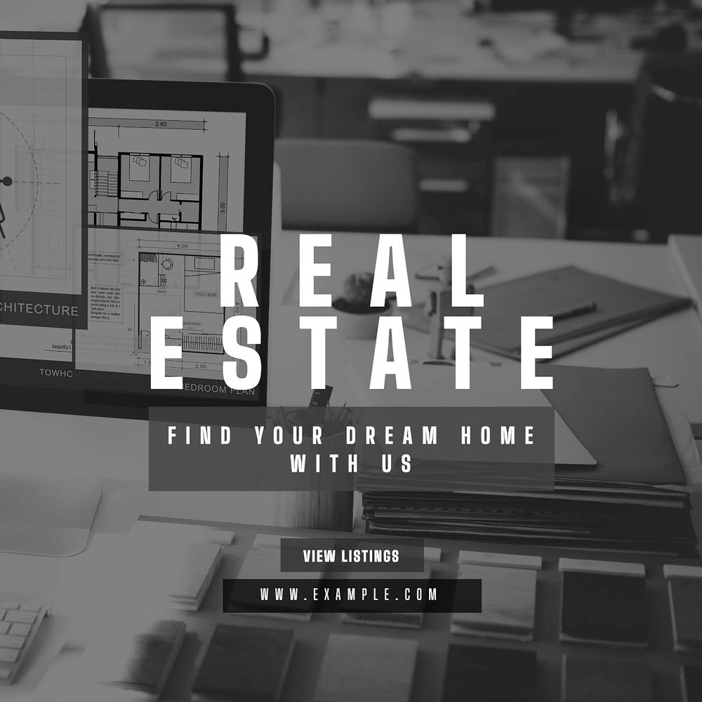 Real estate listings Instagram post template, editable text