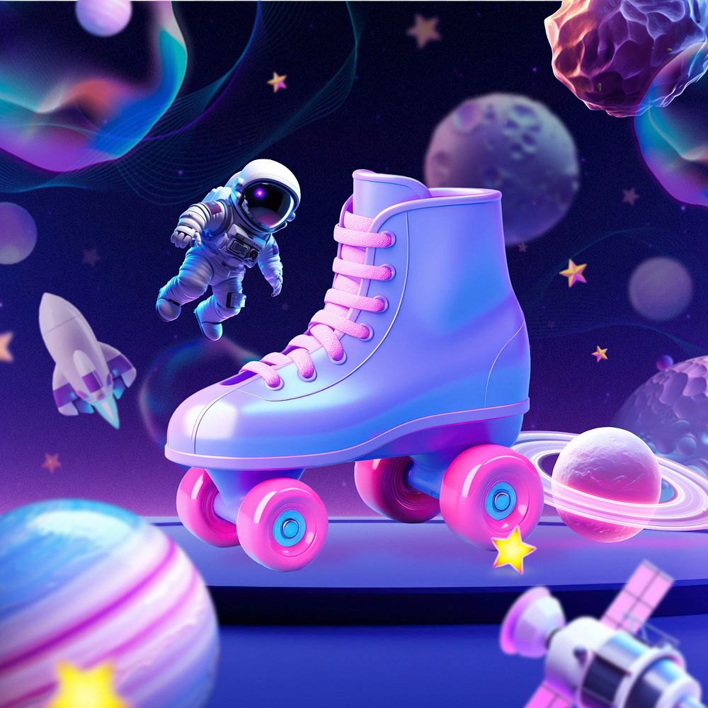 Roller skates 3D illustration purple futuristic editable design