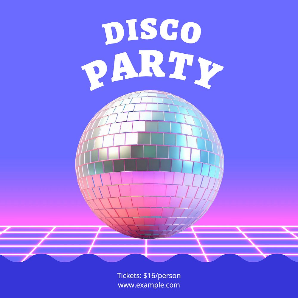 Disco party Instagram post template, editable text