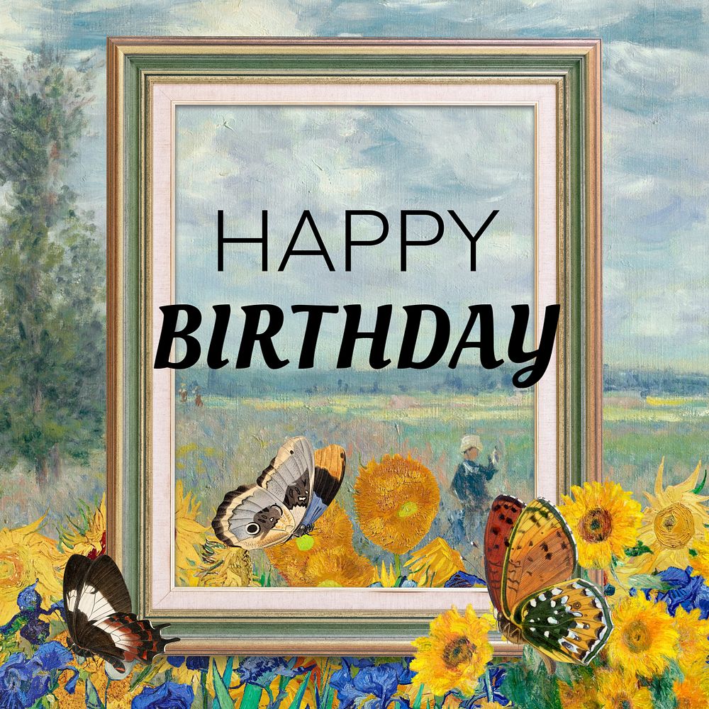 Happy Birthday Instagram post template, Van Gogh's Sunflowers, famous artwork remixed by rawpixel