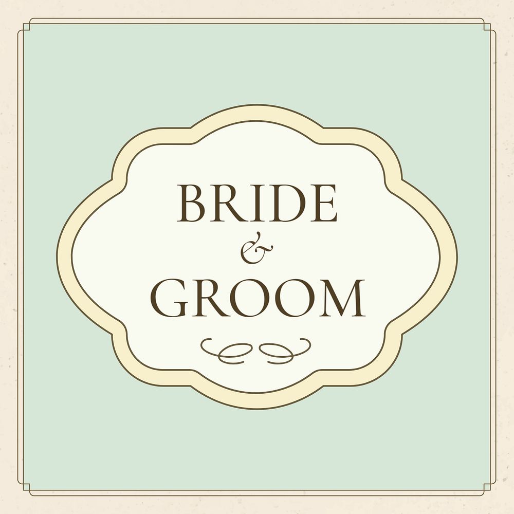 Bride and groom customizable vintage wedding badge template in pastel green 