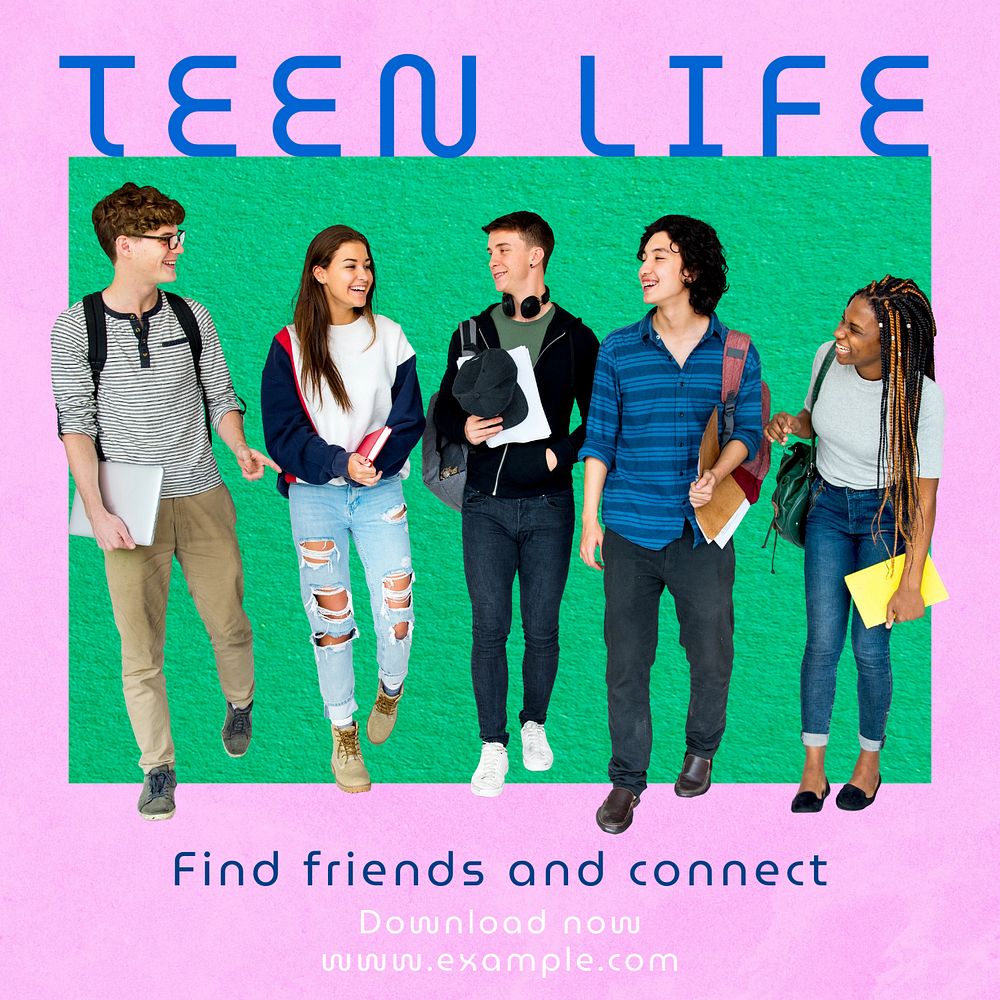 Teen life Instagram post template, editable text