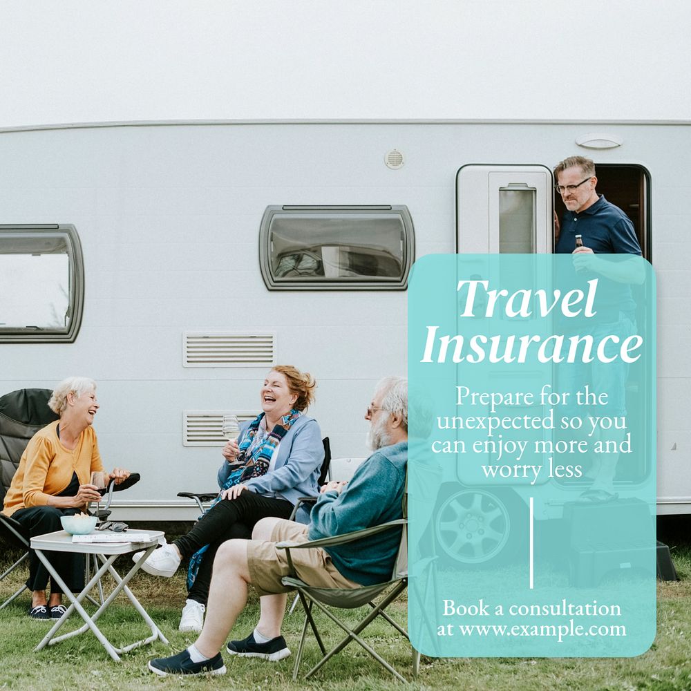 Travel insurance Instagram post template, editable text