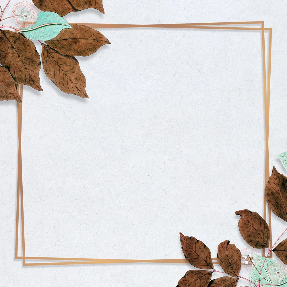 Editable brown leaf gold frame background, botanical design