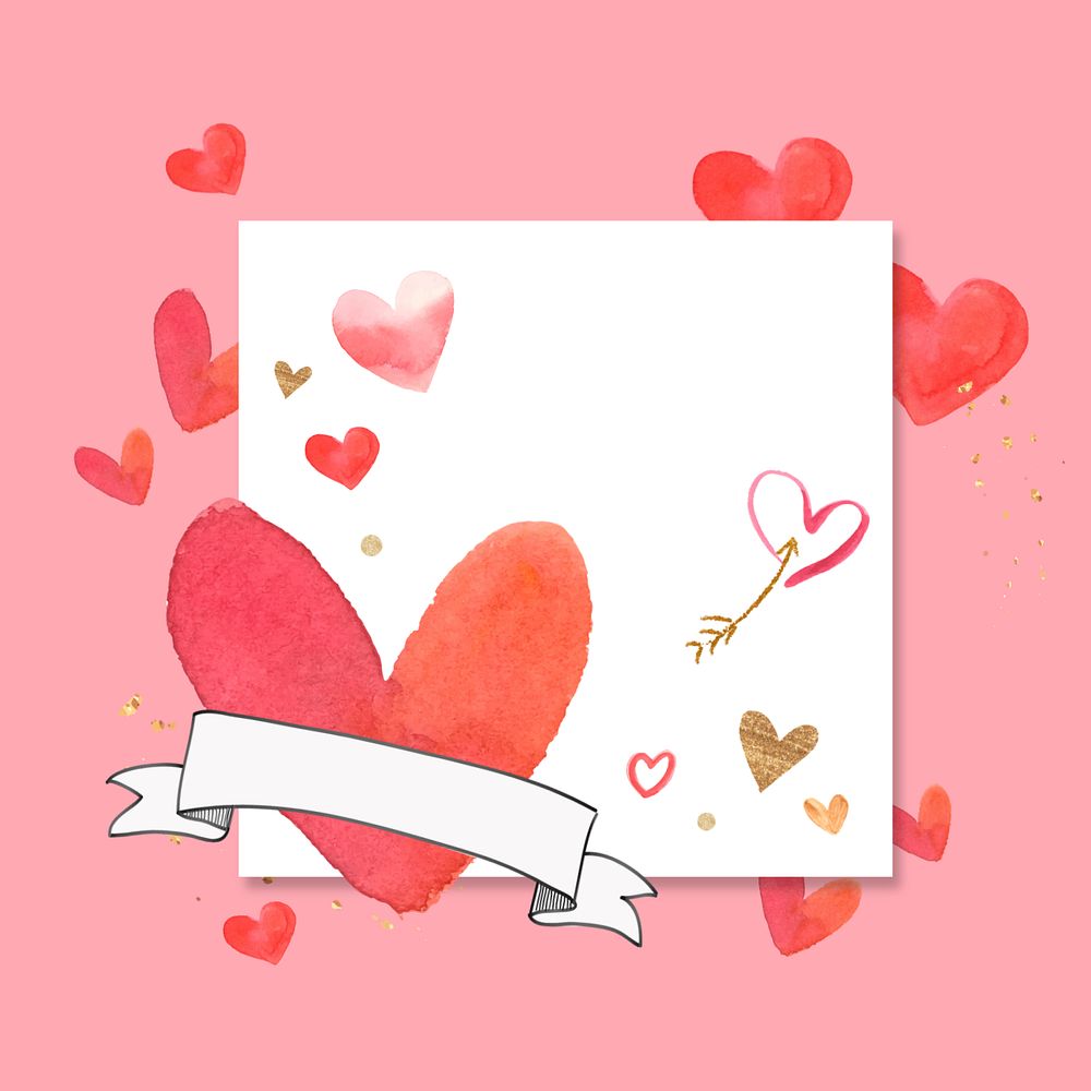 Watercolor heart frame, editable background