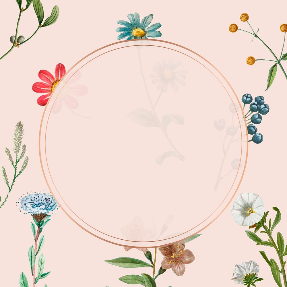 Circle flowers frame aesthetic background, editable design