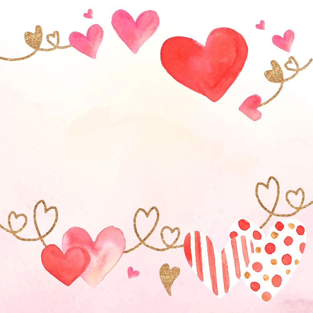 Watercolor heart border background, editable design