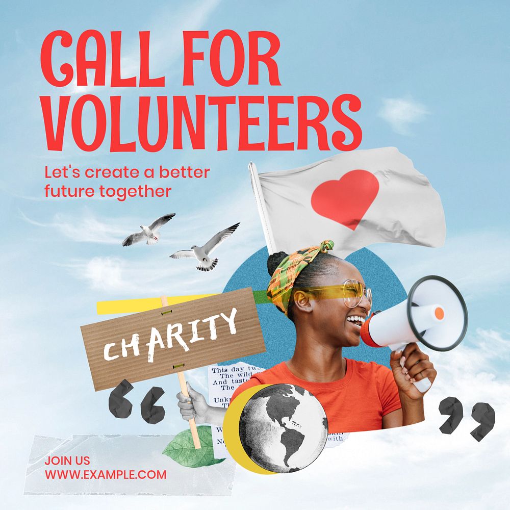 Call for volunteers Instagram post template, editable text