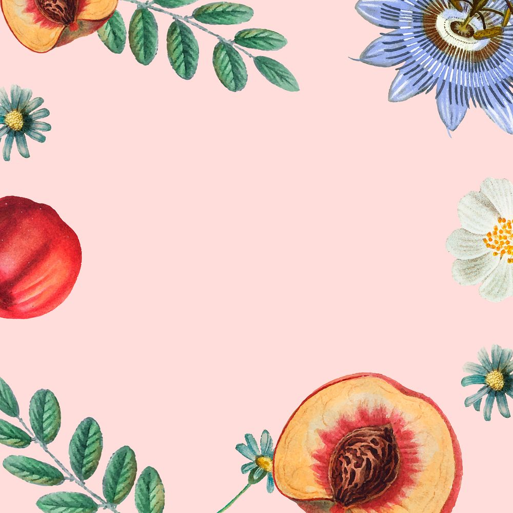 Peaches and flower aesthetic background, editable design