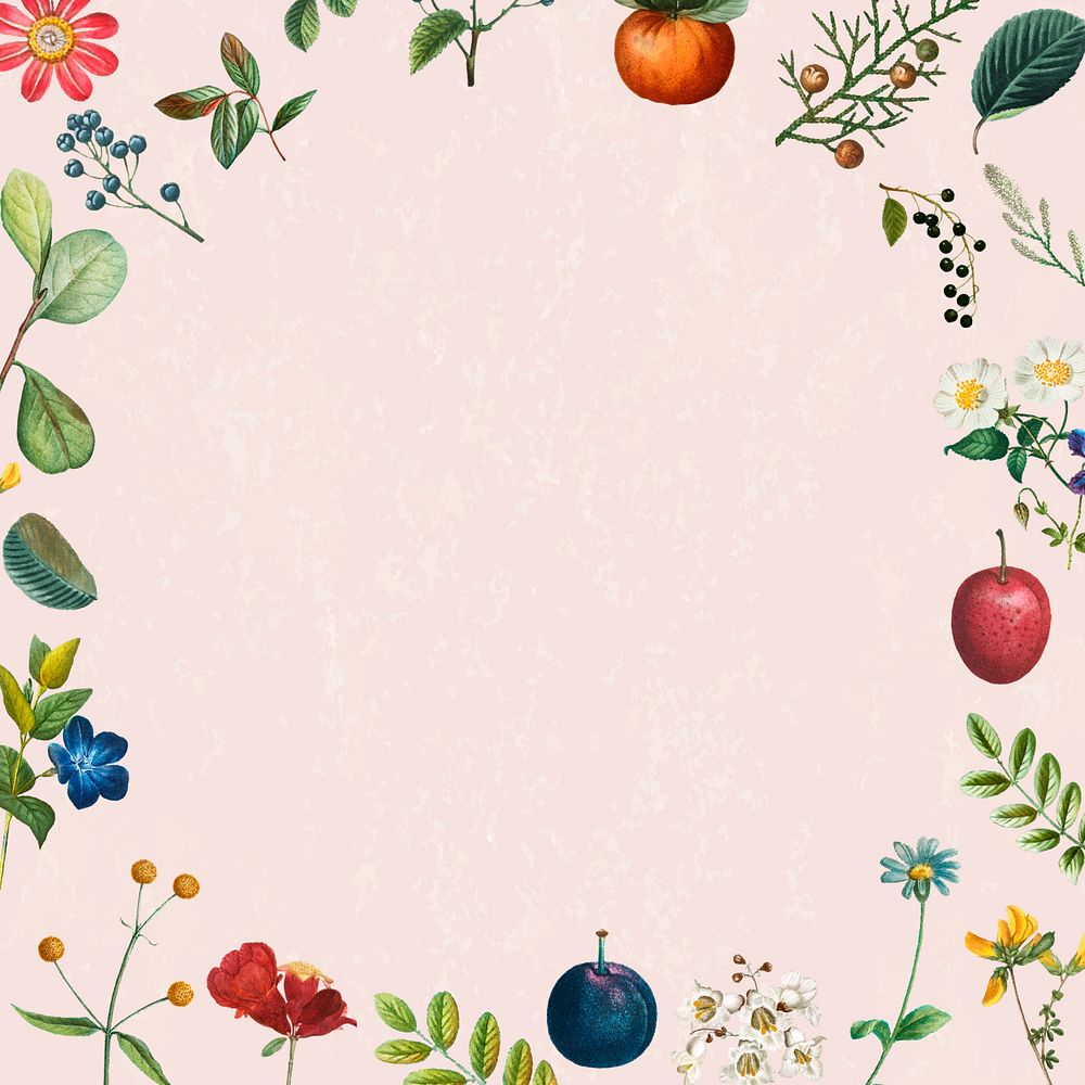 Flower fruit frame aesthetic background, editable design