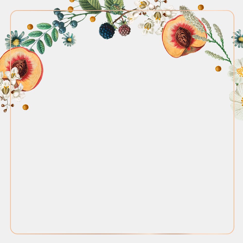 Flower peaches frame aesthetic background, editable design