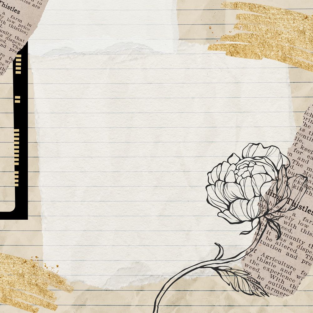 PNG Vintage peony background, note paper Ephemera design