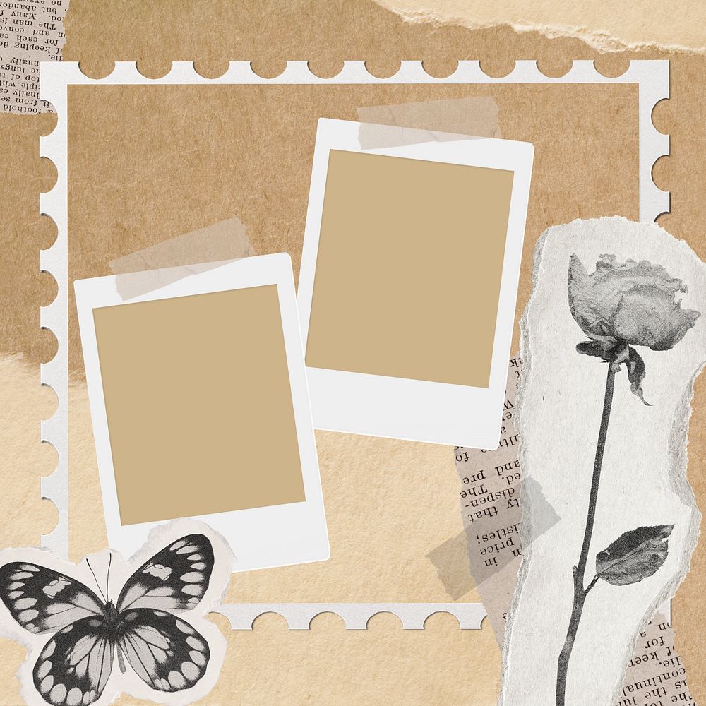 PNG Vintage instant photo frame background, retro Ephemera design