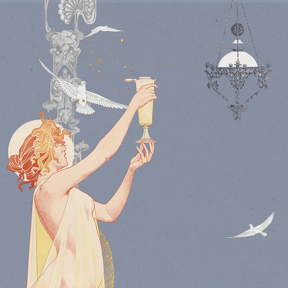 Woman and bird background, vintage illustration by Absinthe Robette. Remixed by rawpixel.