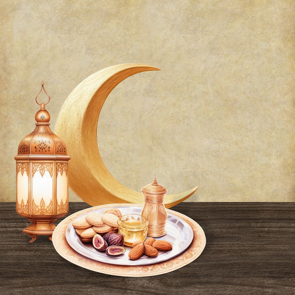 Editable Ramadan iftar food digital art