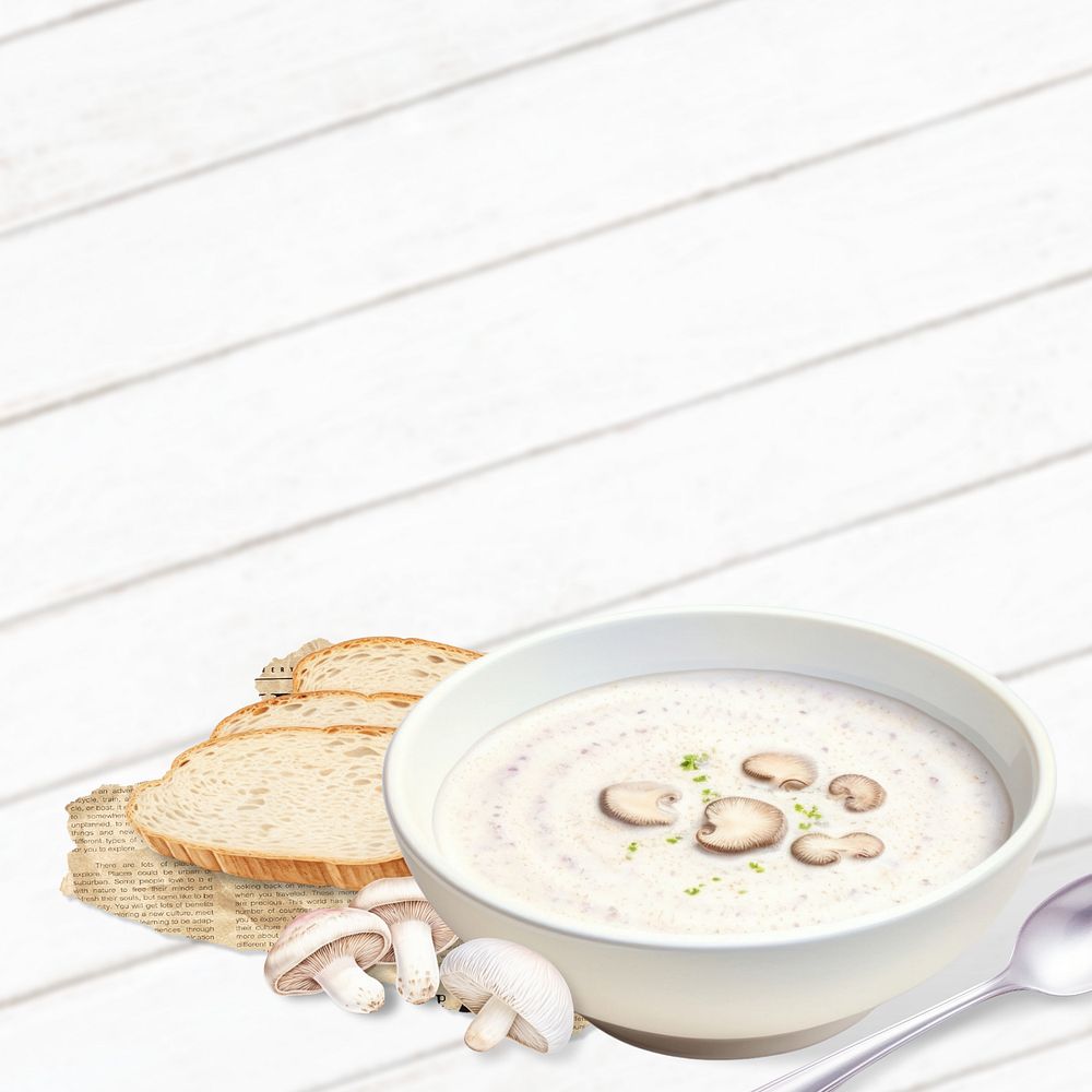 Editable mushroom soup, food digital art