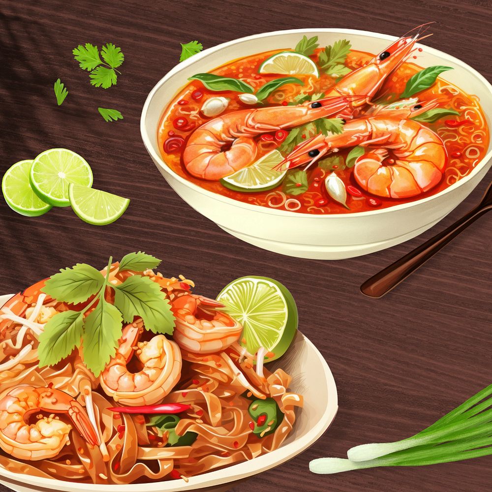 Editable famous Thai food digital art