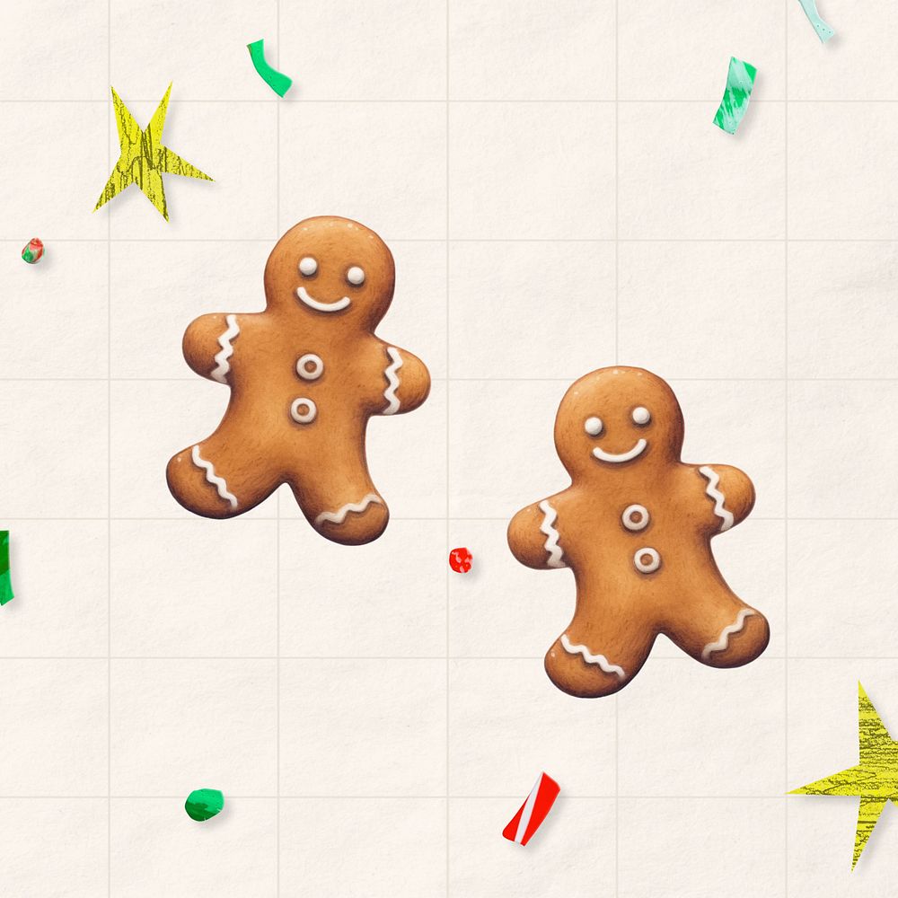 Editable Christmas gingerbread cookies, food digital art