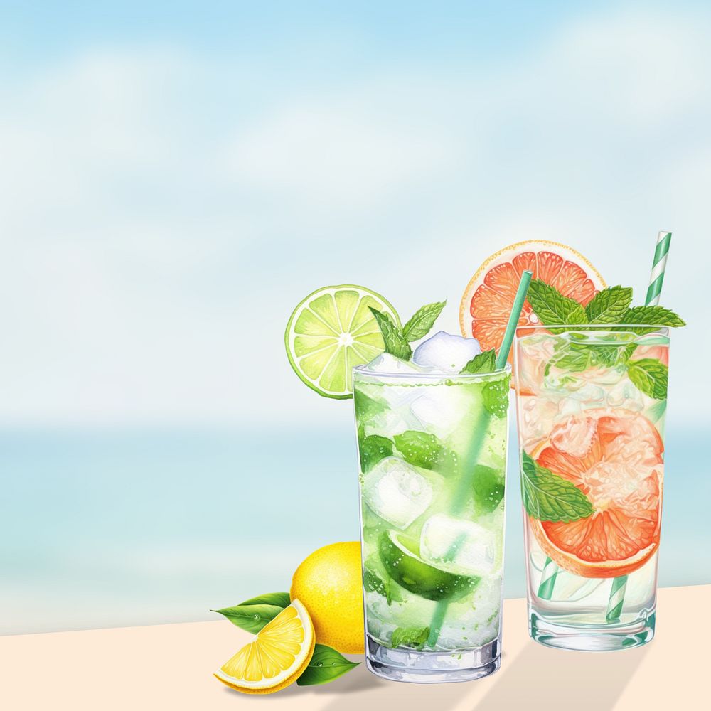 Editable Summer cocktails, food digital art