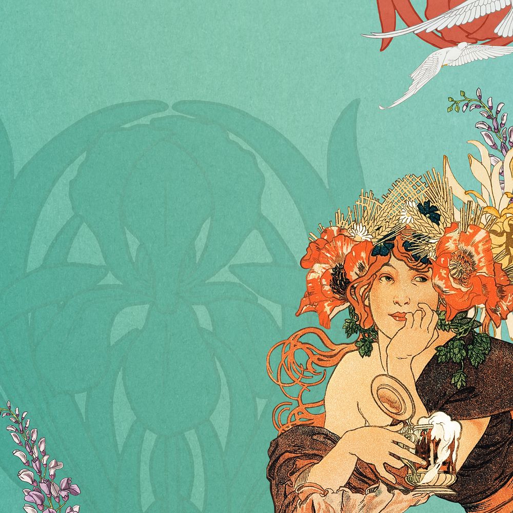 Alphonse Mucha's woman background, vintage art nouveau illustration. Remixed by rawpixel.