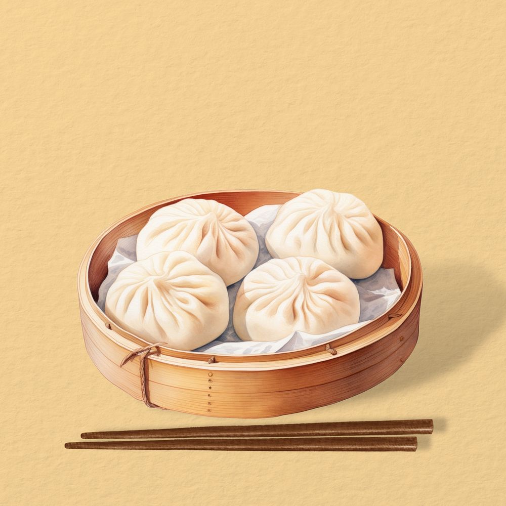 Editable Chinese xiaolongbao, food digital art