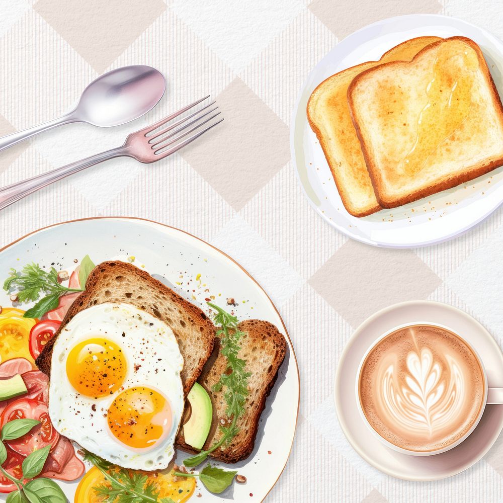 Editable breakfast toast, food digital art