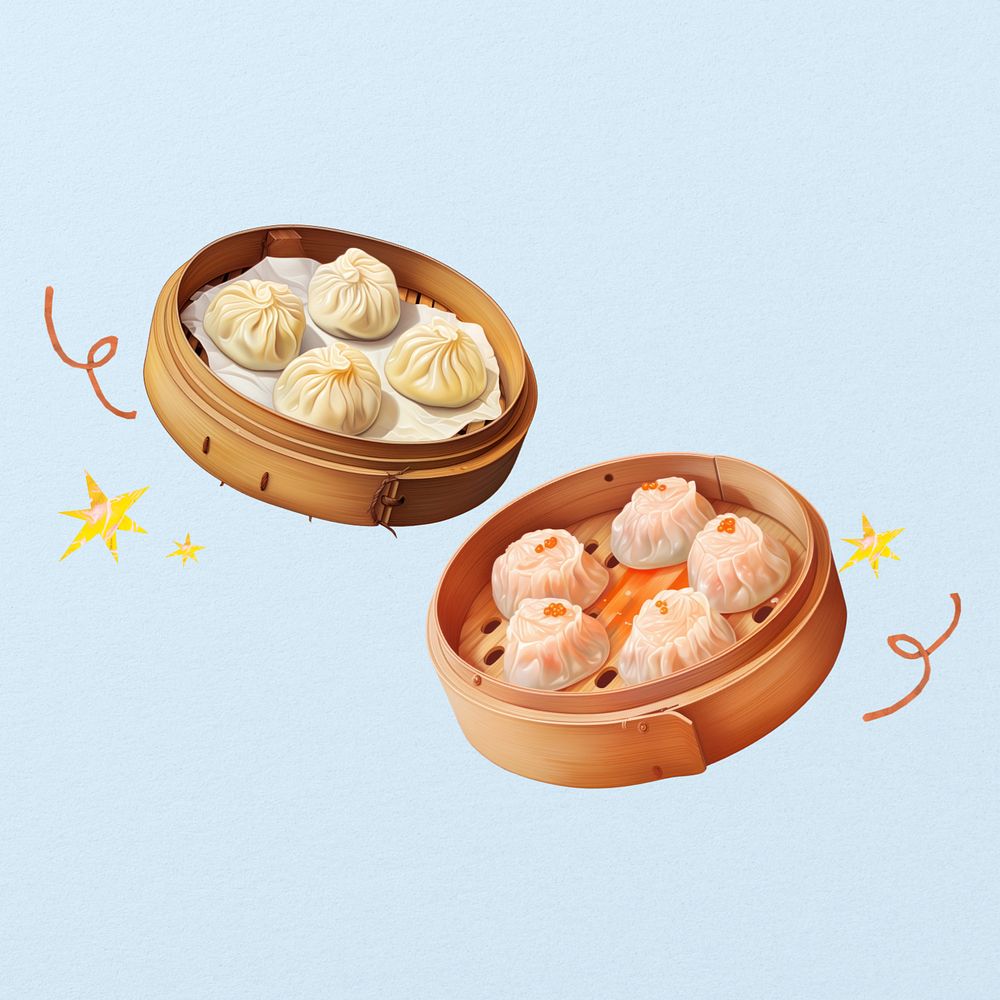 Editable Chinese xiaolongbao, food digital art