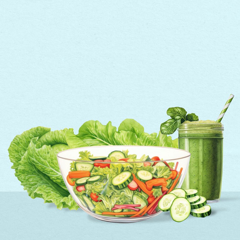 Editable healthy salad, food digital art