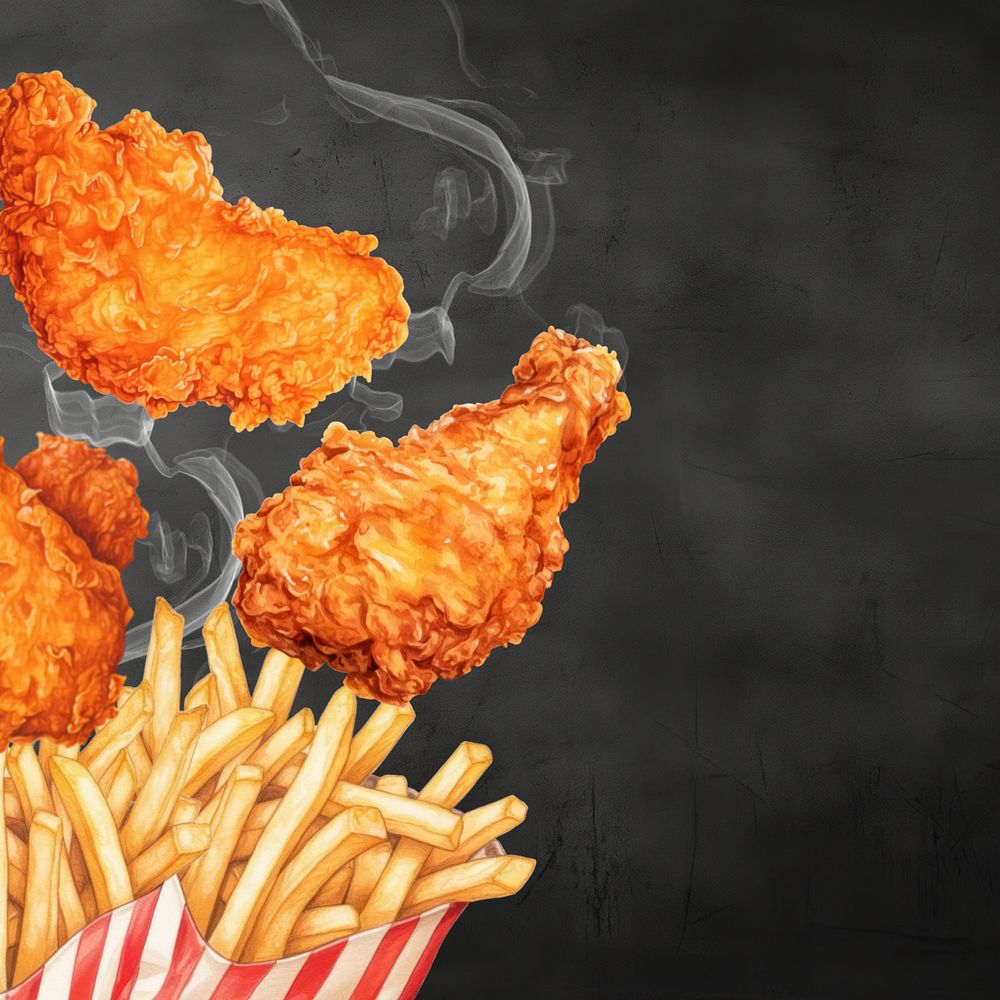 Editable fries & fried chickens, food digital art