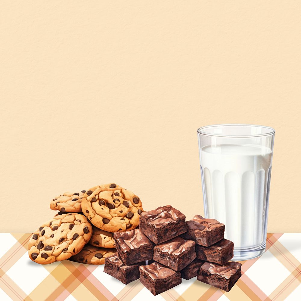 Editable milk & cookies, food digital art